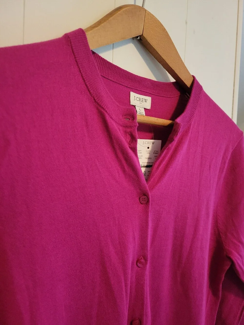 J.Crew Classic 100% Cotton Cardigan Sweater in vibrant berry/plum pink Size L